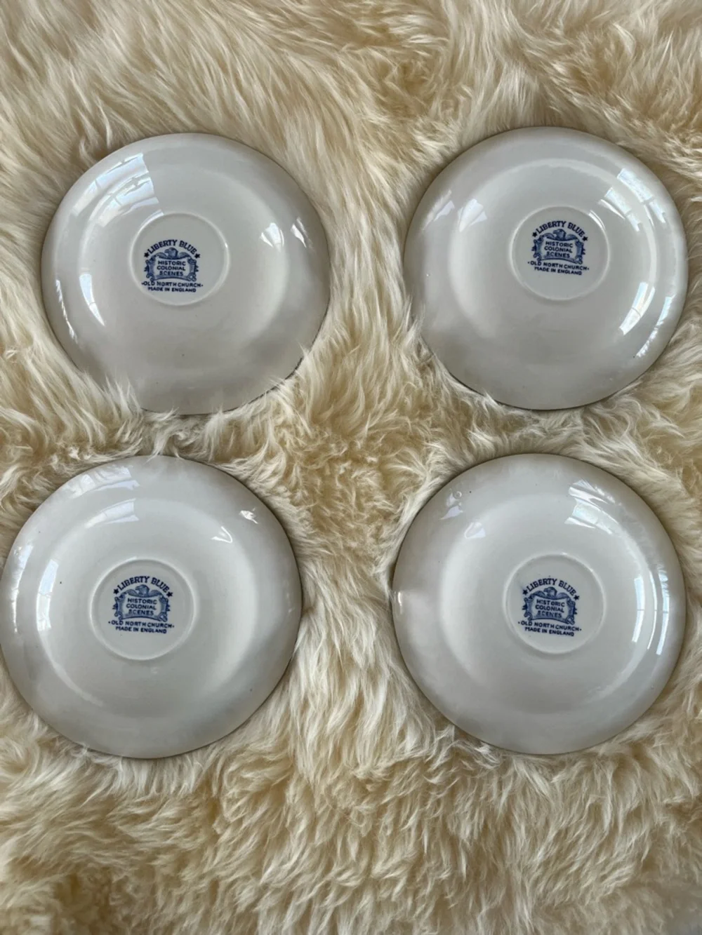 Staffordshire Ironstone Liberty Blue Tea Cup Saucers Old North Church Set Of 4